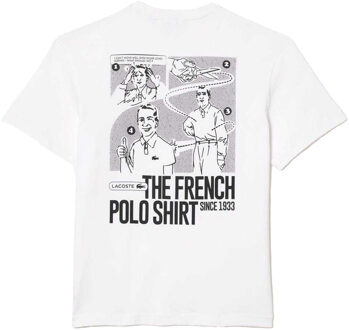 Lacoste Heren Rugbedrukking Zwaar Katoenen T-Shirt (Wit)