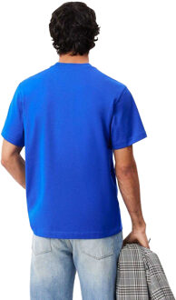 Lacoste Heren Zwaar Katoenen T-Shirt (Blauw/Wit) - M