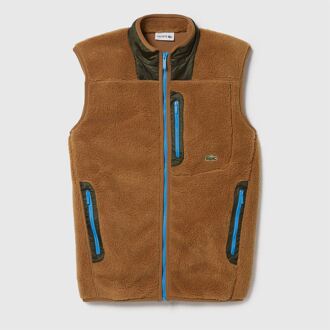 Lacoste Herenvest van Lacoste met sherpa fleece in bruin - maat S