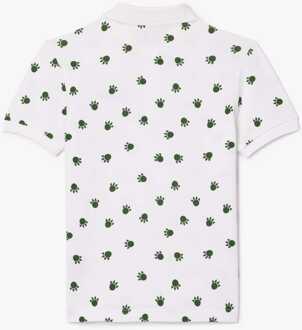 Lacoste Jongens Lacoste Juniors Piqué Print Poloshirt in Wit - maat 10J / 140cm