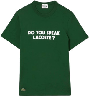 Lacoste Katoenen Jersey T-shirt met Piqué Slogan Lacoste , Green , Heren - Xl,L,M