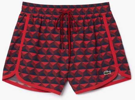 Lacoste Korte gedrapeerde short met grafisch motief voor dames Lacoste in rood-grijs