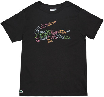 Lacoste Lcb Script Croc Graphic T-shirts Kinder - Zwart - Maat 140 - 152 CM - Katoen Jersey Black