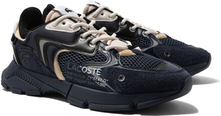 Lacoste Logo Print Leren en Mesh Sneakers Lacoste , Black , Heren - 42 1/2 Eu,43 1/2 Eu,41 1/2 Eu,40 1/2 Eu,41 EU