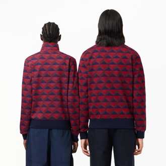 Lacoste Robert George Sweatshirt met Jacquardmotief en rits in Navy-Rood Navy/rood