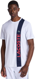 Lacoste Small Croc Logo Stripe T-shirts Heren - Wit - Maat XL White