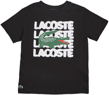 Lacoste Sprayed Word T-shirts Kinder - Zwart - Maat 122 - 130 CM - Katoen Jersey Black