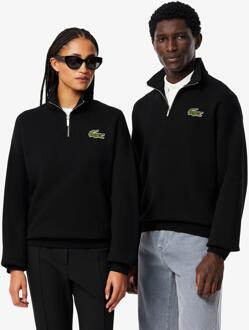 Lacoste Uniseks Zip Neck Sweatshirt met accenten voor volwassenen Loose Fit (Zwart) - XS