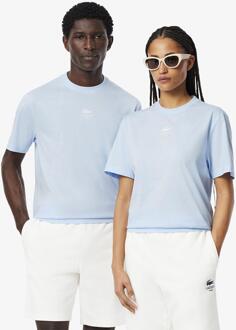 Lacoste Unisex Bedrukt Handtekeningen Katoen T-shirt voor volwassenen (Blauw) - XS