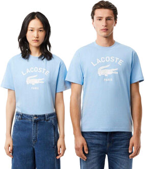Lacoste Unisex Bedrukt Handtekeningen Katoen T-shirt voor volwassenen (Lichtblauw) - maat XS