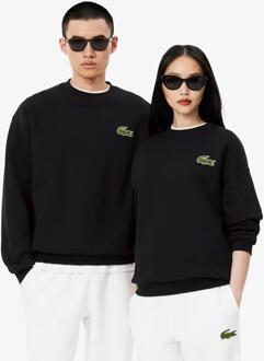 Lacoste Unisex Fleece Loose Fit Sweatshirt met accenten voor volwassenen (Zwart)