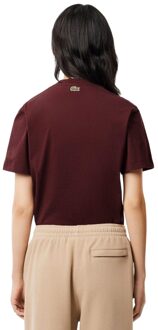 Lacoste Unisex Handtekeningen Katoenen T-shirt voor volwassenen (Kastanjebruin Rood) - 2XS