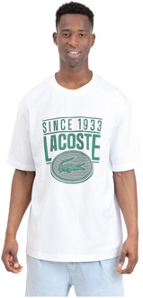 Lacoste Witte T-shirt met Groene Print Lacoste , White , Heren - Xl,L,M,S