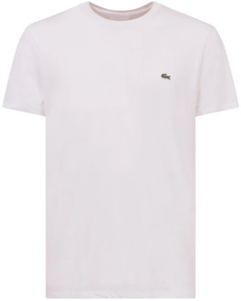 Lacoste Witte T-shirts en Polos met geborduurd logo Lacoste , White , Heren - 2Xl,Xl,L,M,S,3Xl