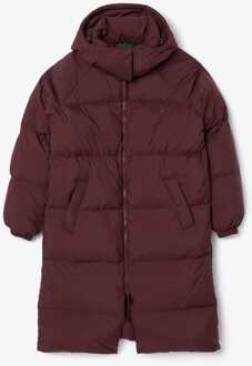Lacoste Women's Lacoste Long Oversized Down Logo Jacket in Brown - maat EU 36 / UK 8 Bruin