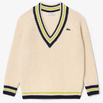 Lacoste Women's Lacoste Oversized V-Neck Tennis Sweatshirt in Cream - maat Crème