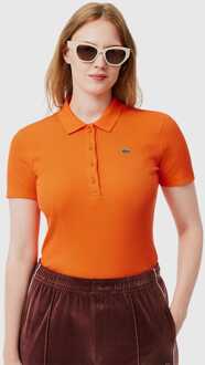 Lacoste Women's Lacoste Slim-Fit L.12.D Ribbed Cotton Polo Shirt in Orange - maat EU 36 / UK 8 Oranje