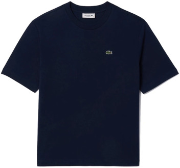 Lacoste Zachte Jersey T-shirt met Geribbelde Kraag Lacoste , Blue , Dames - S,Xs,2Xs