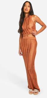 Ladder Stitch Racer-Top En Maxi Rok Gebreide Set, Rust