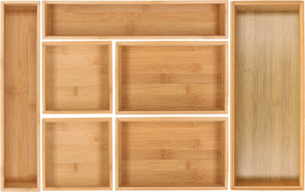 Lade bakjes/organize set - Tidy Smart - 7-delig - bamboe - 40 x 60 cm - opbergsysteem