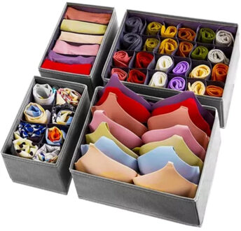 lade Organizer - set van 4x stuks - grijs - opbergmanden - opvouwbaar