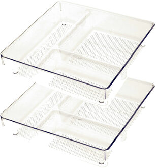 Lade organizer Skuff - 2x - transparant - kunststof - 23 x 23 x 5 cm - modulair - ladeverdeler
