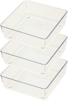 Lade organizer Skuff - 3x - transparant - kunststof - 15 x 15 x 5 cm - modulair - ladeverdeler