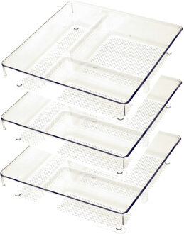 Lade organizer Skuff - 3x - transparant - kunststof - 23 x 23 x 5 cm - modulair - ladeverdeler