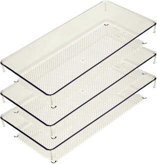 Lade organizer Skuff - 3x - transparant - kunststof - 30 x 15 x 5 cm - modulair - ladeverdeler