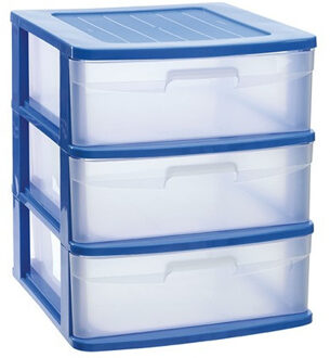 Ladeblok - 3 lades - bureau organizer - blauw/transparant - L40xB39xH49.5 cm - kunststo