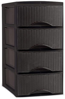Ladeblok - 4 lades - kunststof - bruin - rotan - bureau - 26 x 37 x 49 cm