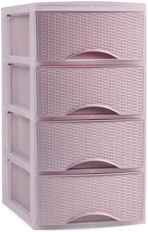 Ladeblok - 4 lades - kunststof - roze - rotan - bureau - 26 x 37 x 49 cm