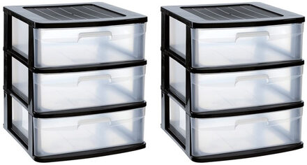 Ladeblok/bureau organizer - 2x lades - zwart/transparant - L40 x B39 x H49.5 cm - kunststof