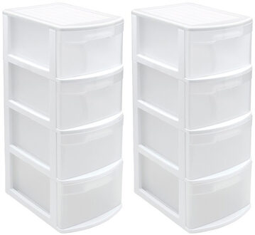 Ladeblok/bureau organizer - 2x - met 4 lades - wit/transparant - L39 x B28.5 x H78 cm