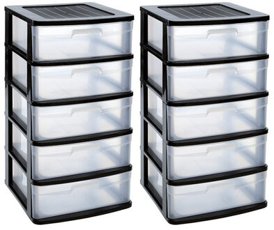 Ladeblok bureau organizer - 2x stuks - 5 lades - zwart - 40x39x81cm