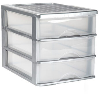 Ladeblok bureau organizer - 3 lades - grijs/transparant - L35,5 x B27 x H26 cm