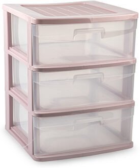 Ladeblok/bureau organizer - 3x lades - roze/transparant - L40 x B39 x H49.5 cm - kunststof