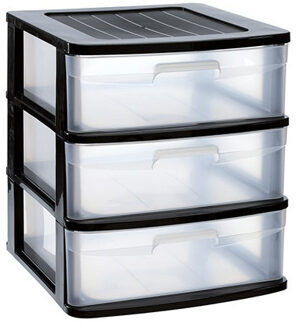 Ladeblok/bureau organizer - 3x lades - zwart/transparant - L40 x B39 x H49.5 cm - kunststof