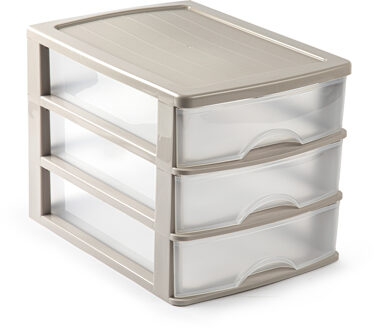 Ladeblok/bureau organizer met 3 lades taupe/transparant L 35,5 x B 27 x H 26 cm - Ladeblok Bruin