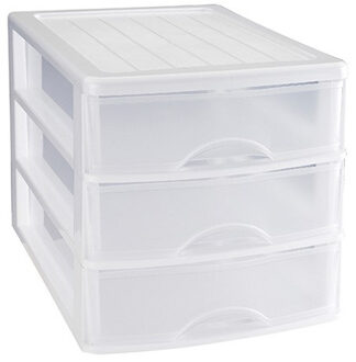 Ladeblok/bureau organizer met 3 lades wit/transparant L 35,5 x B 27 x H 26 cm - Ladeblok