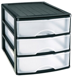 Ladeblok/bureau organizer met 3 lades zwart/transparant L 35,5 x B 27 x H 26 cm - Ladeblok