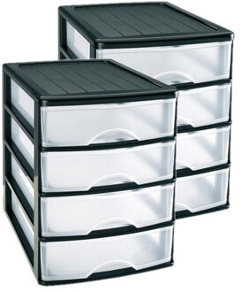 Ladeblok/bureau organizer met 4 lades - 3x stuks - zwart/transparant - L35 x B27 x H35