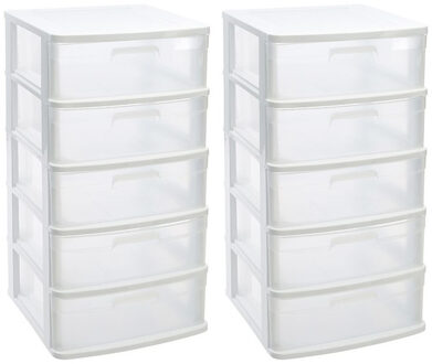 Ladeblok met 2x lades - wit/transparant - L40 x B39 x H81 cm - grote lades