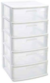 Ladeblok met 5x lades - wit/transparant - L40 x B39 x H81 cm - grote lades