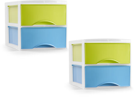 Ladeblokje/bureau organizer - 2x - 2 lades - multi - L26 x B36 x H25 cm - plastic