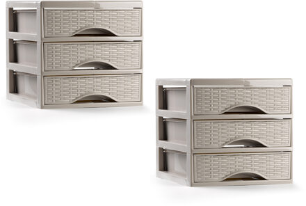 Ladeblokje/bureau organizer - 2x - 3 lades - beige - L18 x B23 x H17 cm - plastic