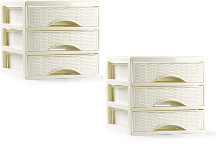 Ladeblokje/bureau organizer - 2x - 3 lades - creme wit - L18 x B23 x H17 cm - plastic