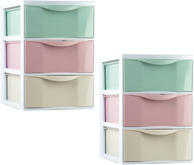 Ladeblokje/bureau organizer - 2x - 3 lades - gekleurd - L26 x B37 x H37 cm - plastic