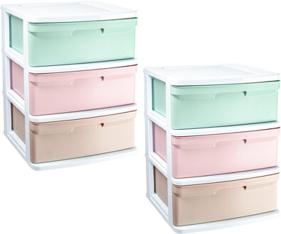 Ladeblokje/bureau organizer - 2x - 3 lades - gekleurd - L39 x B40 x H49 cm - plastic