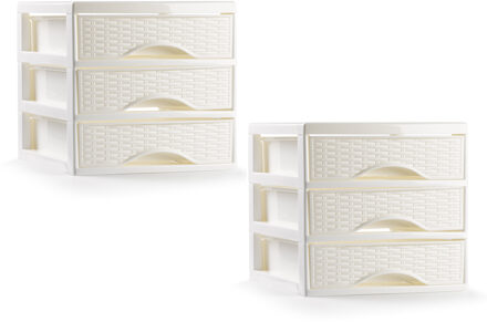 Ladeblokje/bureau organizer - 2x - 3 lades - ivoor wit - L18 x B23 x H17 cm - plastic